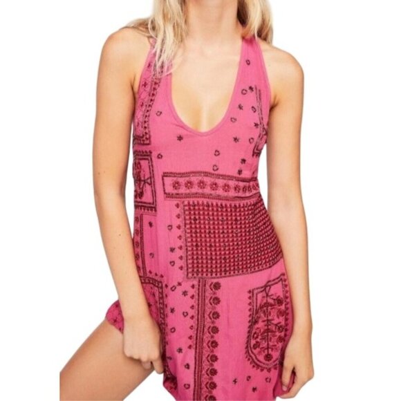 Free People Raspberry Country Nights Embellished Beaded Slip Dress Size Medium - Picture 1 of 14